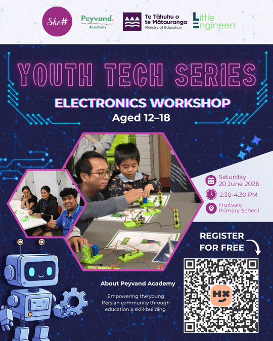 Youth Tech Series — Electronics Workshop, delivered by SheSharp in partnership with Peyvand Academy, the Ministry of Education, and Little Engineers